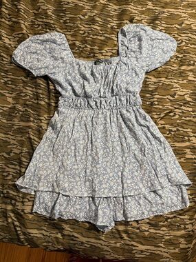 Light Blue Floral Puff Sleeve Dress